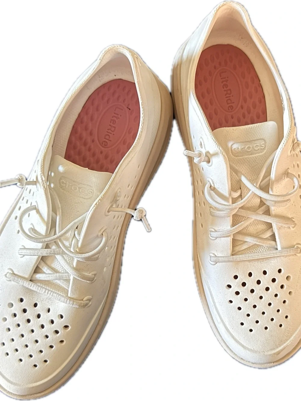 CROCS Women's White Slip-On Sneakers with Pink Heel Accent